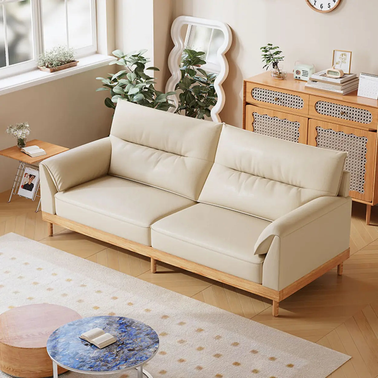 Scratch Resistant Genuine Leather Cushion Back Loveseat Image - 6