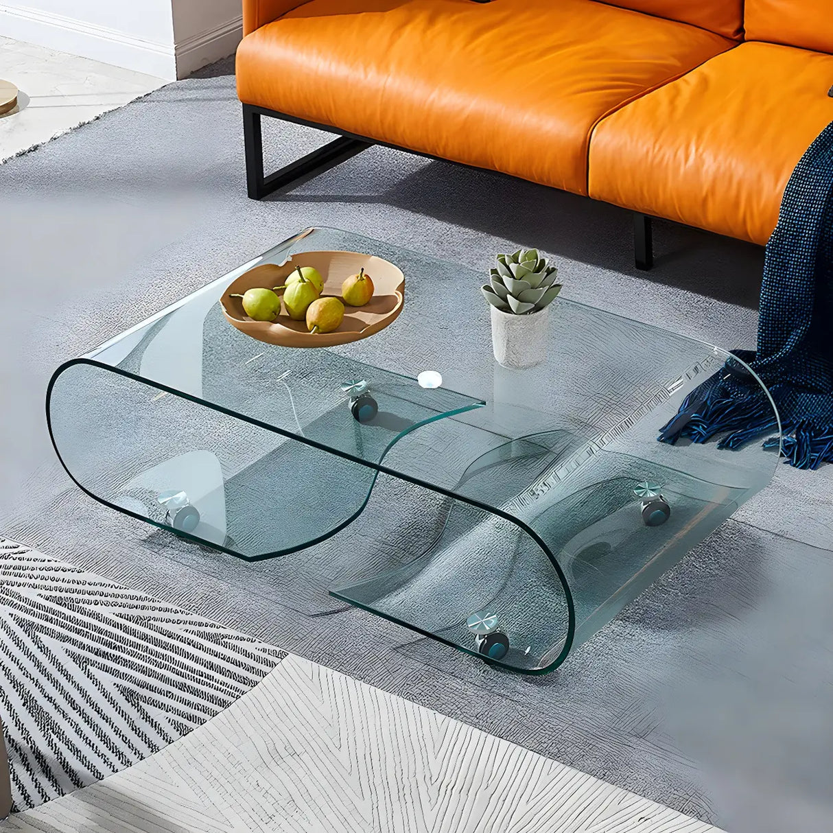 Scratch Resistant Glass Rectangular Shelf Coffee Table Image - 1