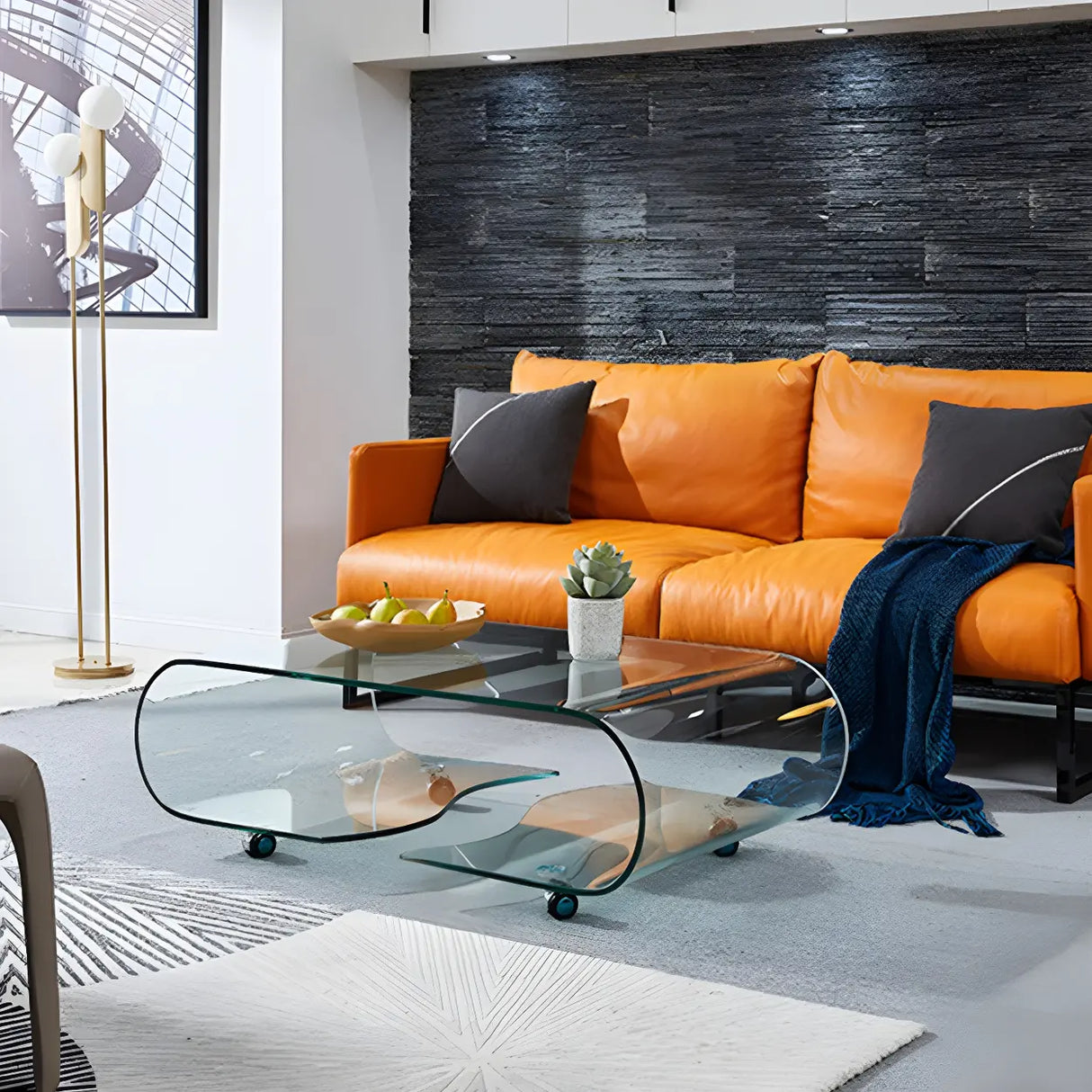 Scratch Resistant Glass Rectangular Shelf Coffee Table Image - 2