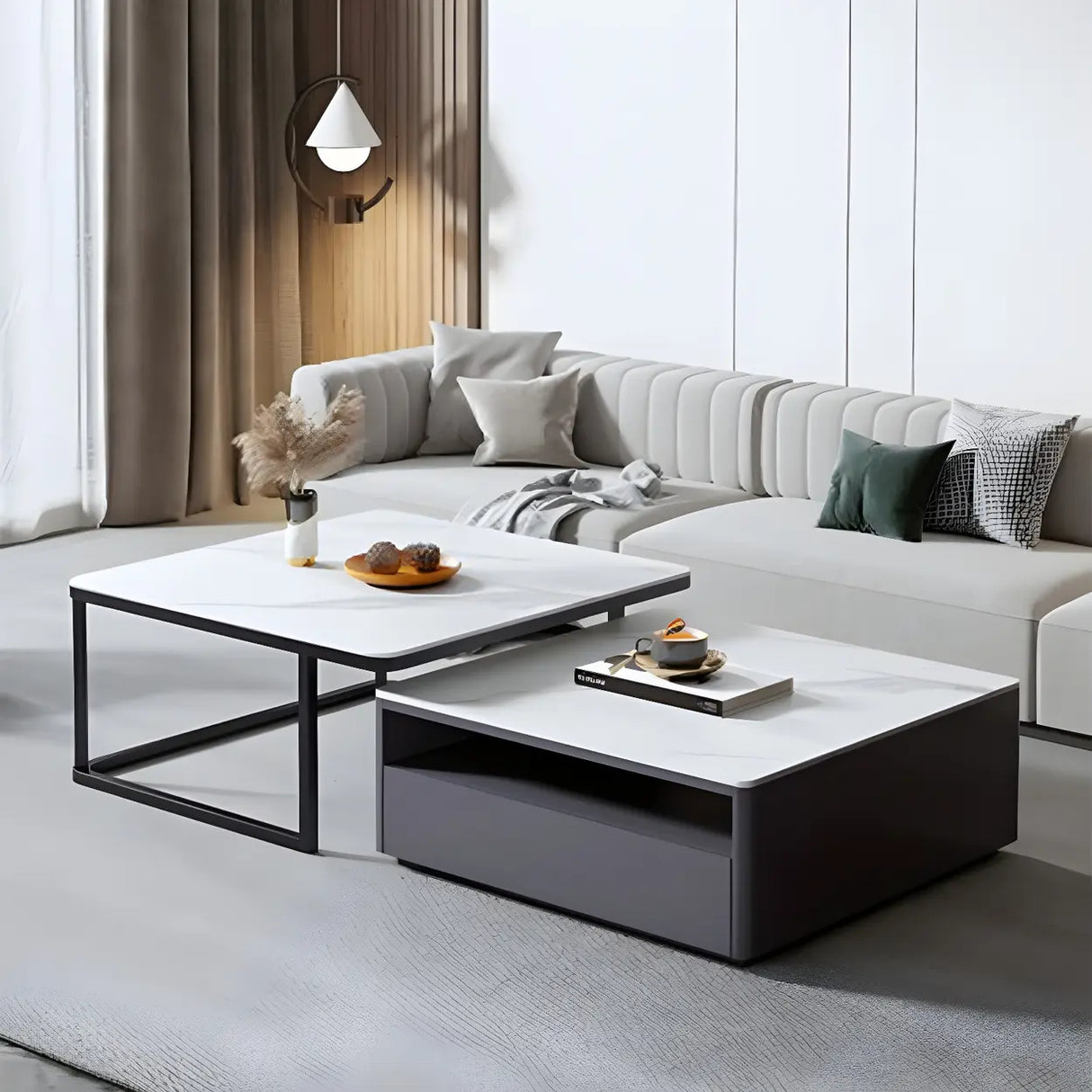 Scratch Resistant Glass Stone Square Coffee Table Image - 3