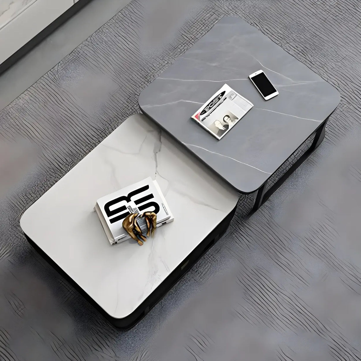 Scratch Resistant Glass Stone Square Coffee Table Image - 5