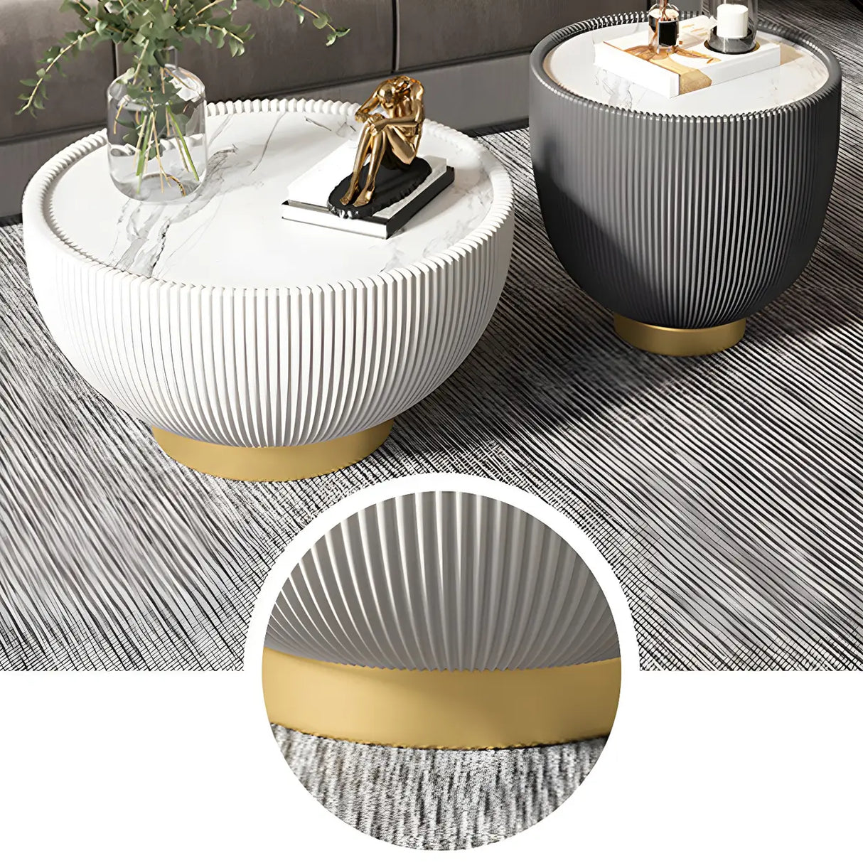 Scratch Resistant Round Stone Bunching Coffee Tables Image - 13