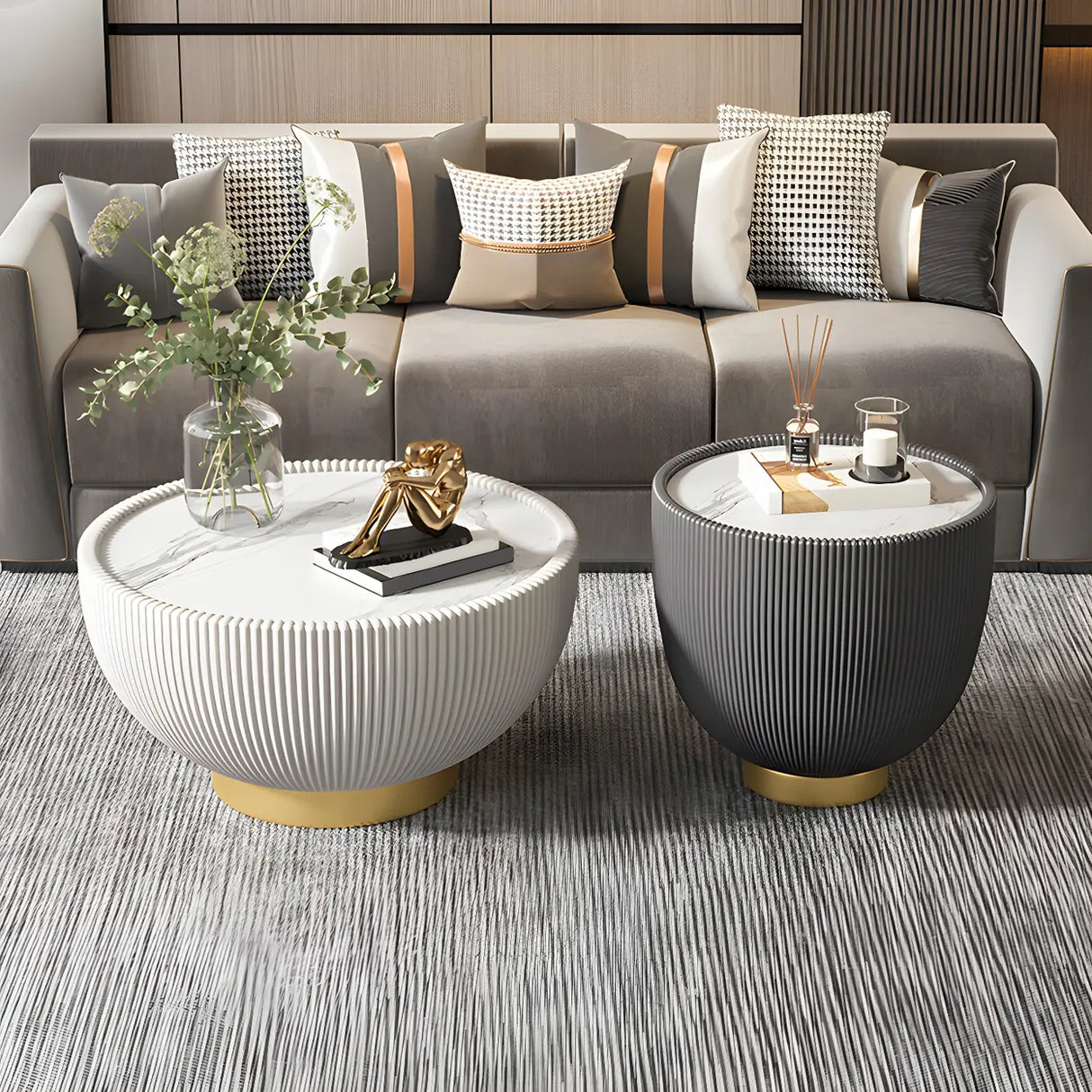 Scratch Resistant Round Stone Bunching Coffee Tables Image - 1