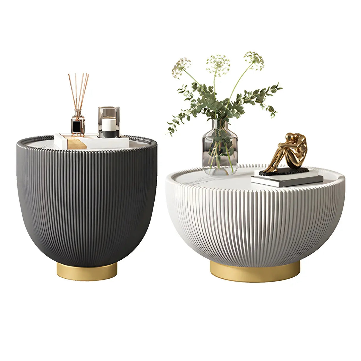 Scratch Resistant Round Stone Bunching Coffee Tables Image - 2