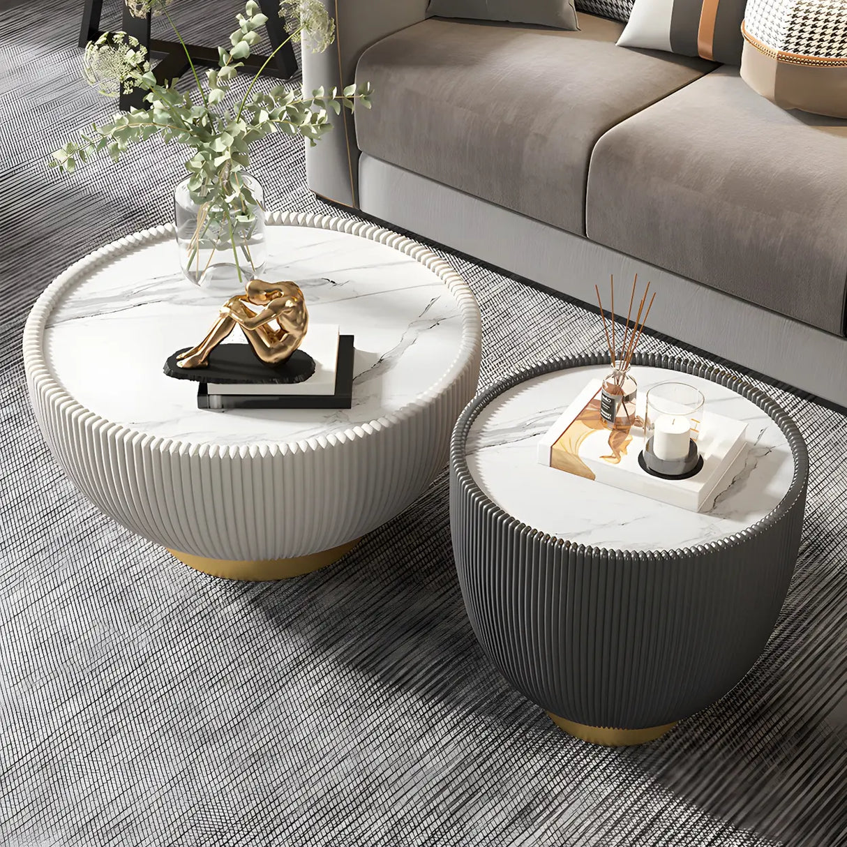 Scratch Resistant Round Stone Bunching Coffee Tables Image - 4