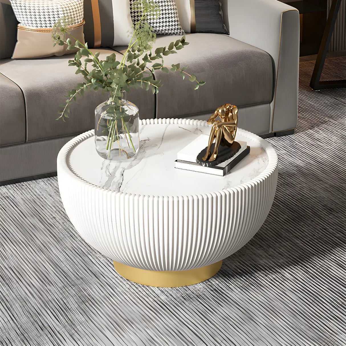 Scratch Resistant Round Stone Bunching Coffee Tables Image - 6