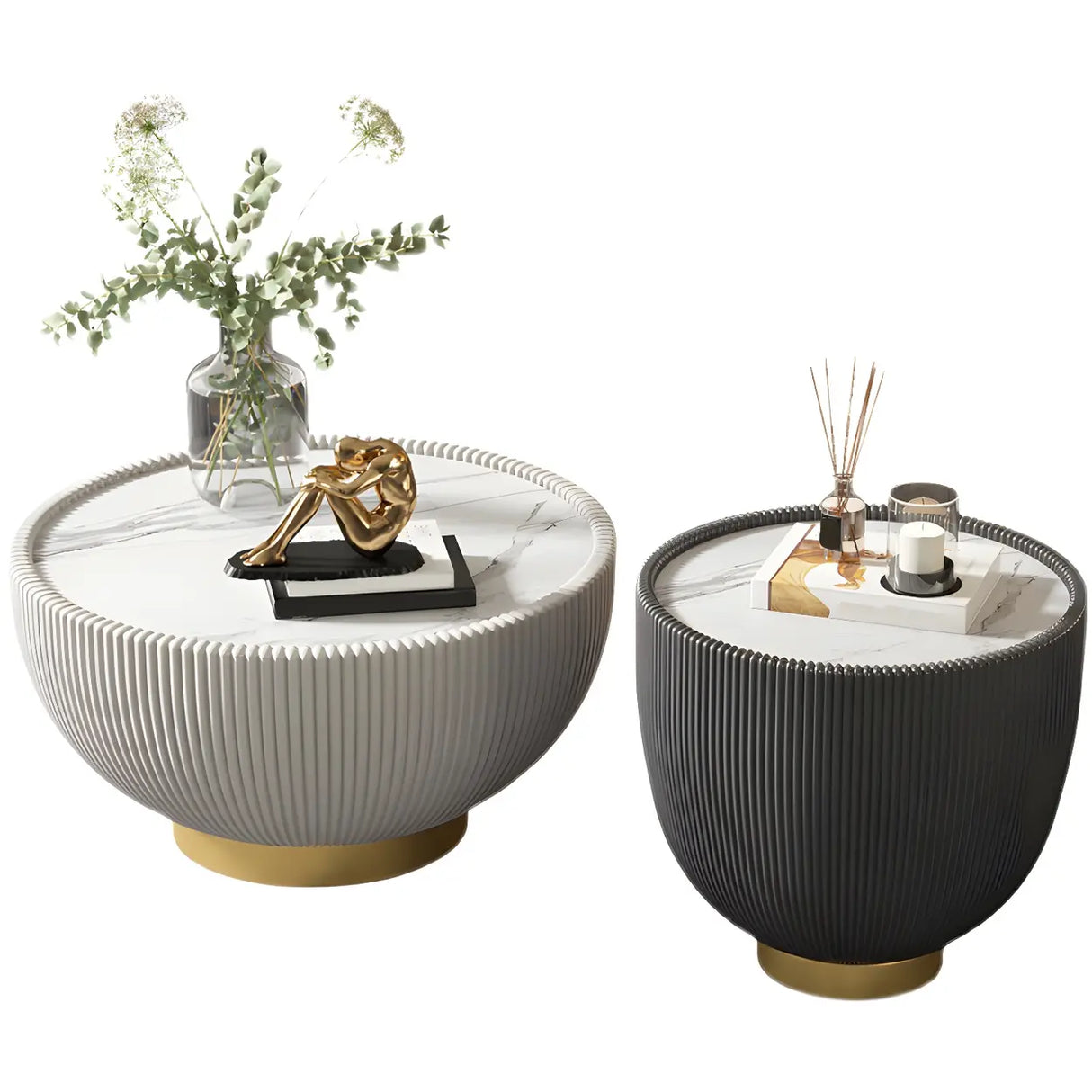 Scratch Resistant Round Stone Bunching Coffee Tables Image - 8