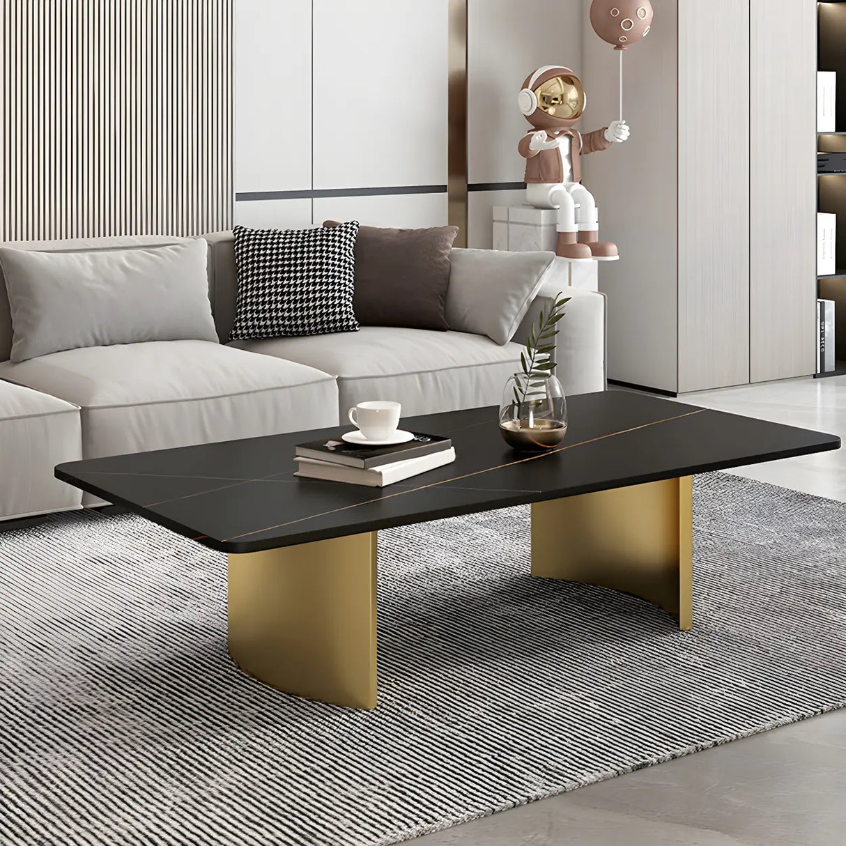 Scratch Resistant Stone Rectangular Sled Coffee Table Image - 1