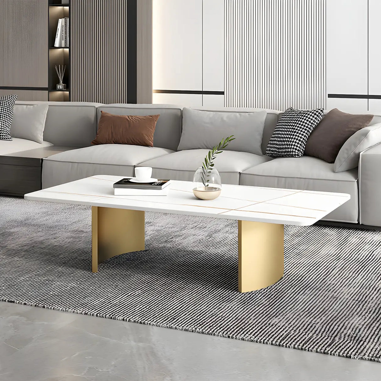 Scratch Resistant Stone Rectangular Sled Coffee Table Image - 3