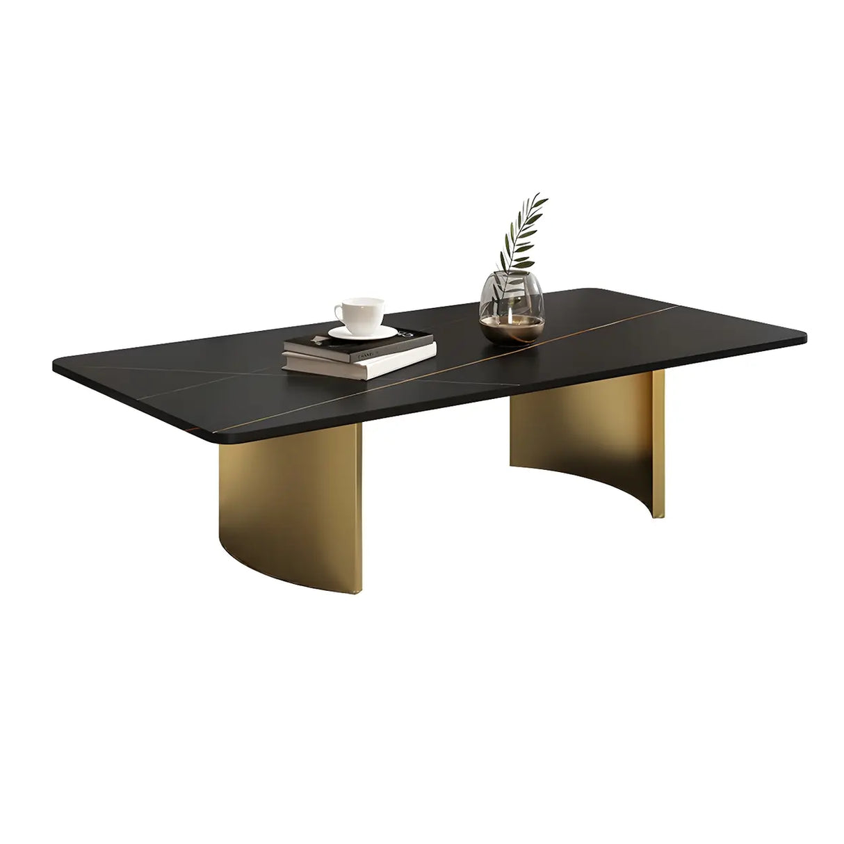 Scratch Resistant Stone Rectangular Sled Coffee Table Image - 9