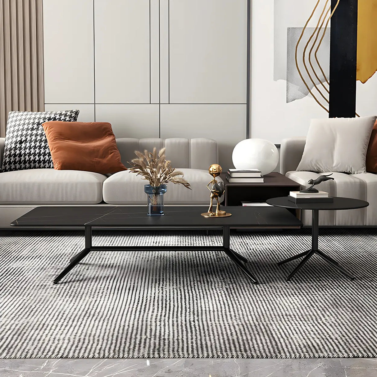 Scratch Resistant Stone Top Trestle Base Coffee Table Image - 8