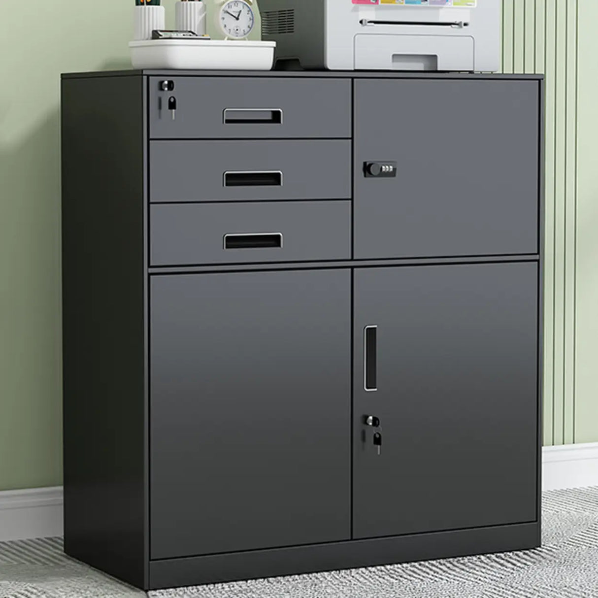 Secure Alloy Vertical Metal Filing Cabinet with Shelves Image - 12