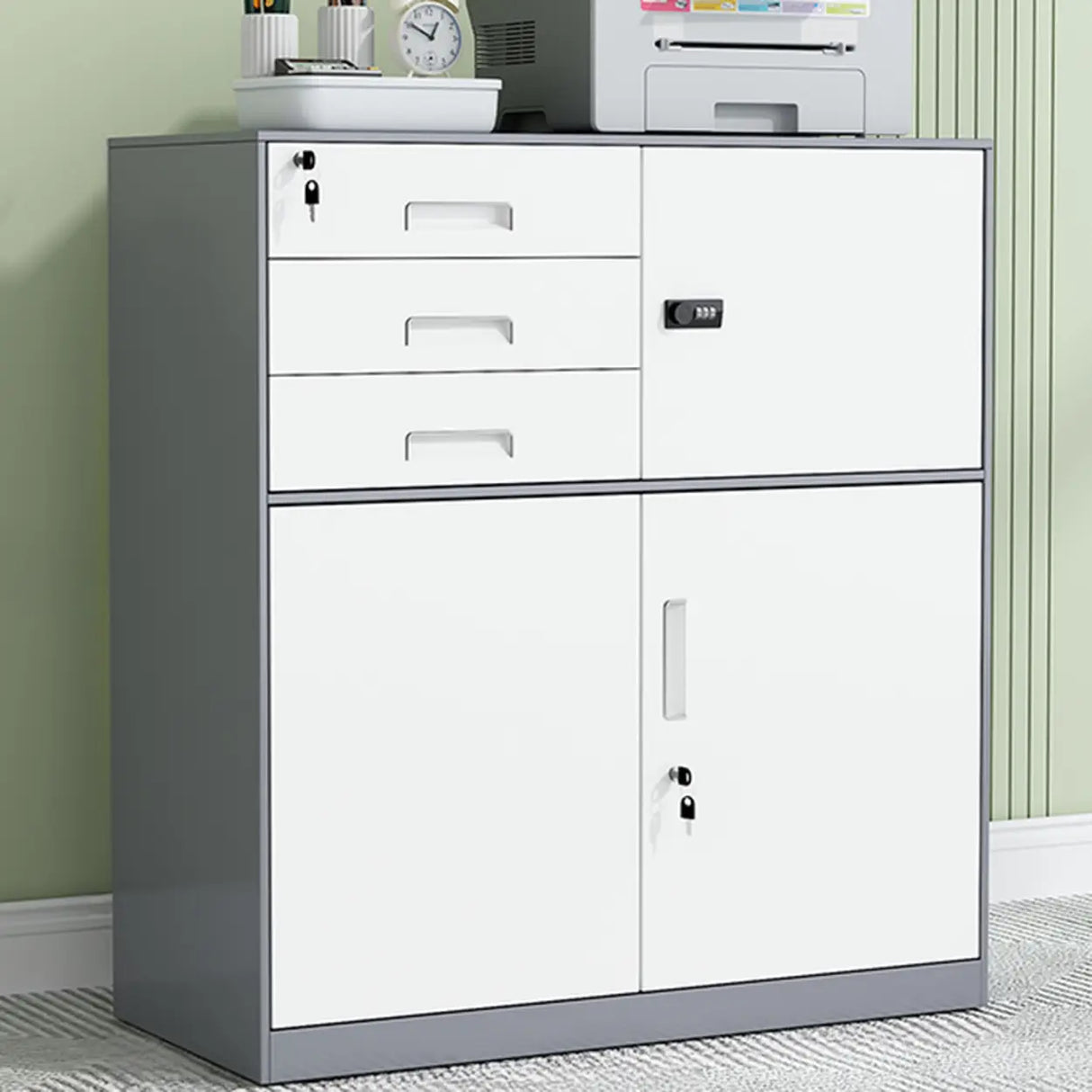 Secure Alloy Vertical Metal Filing Cabinet with Shelves Image - 14