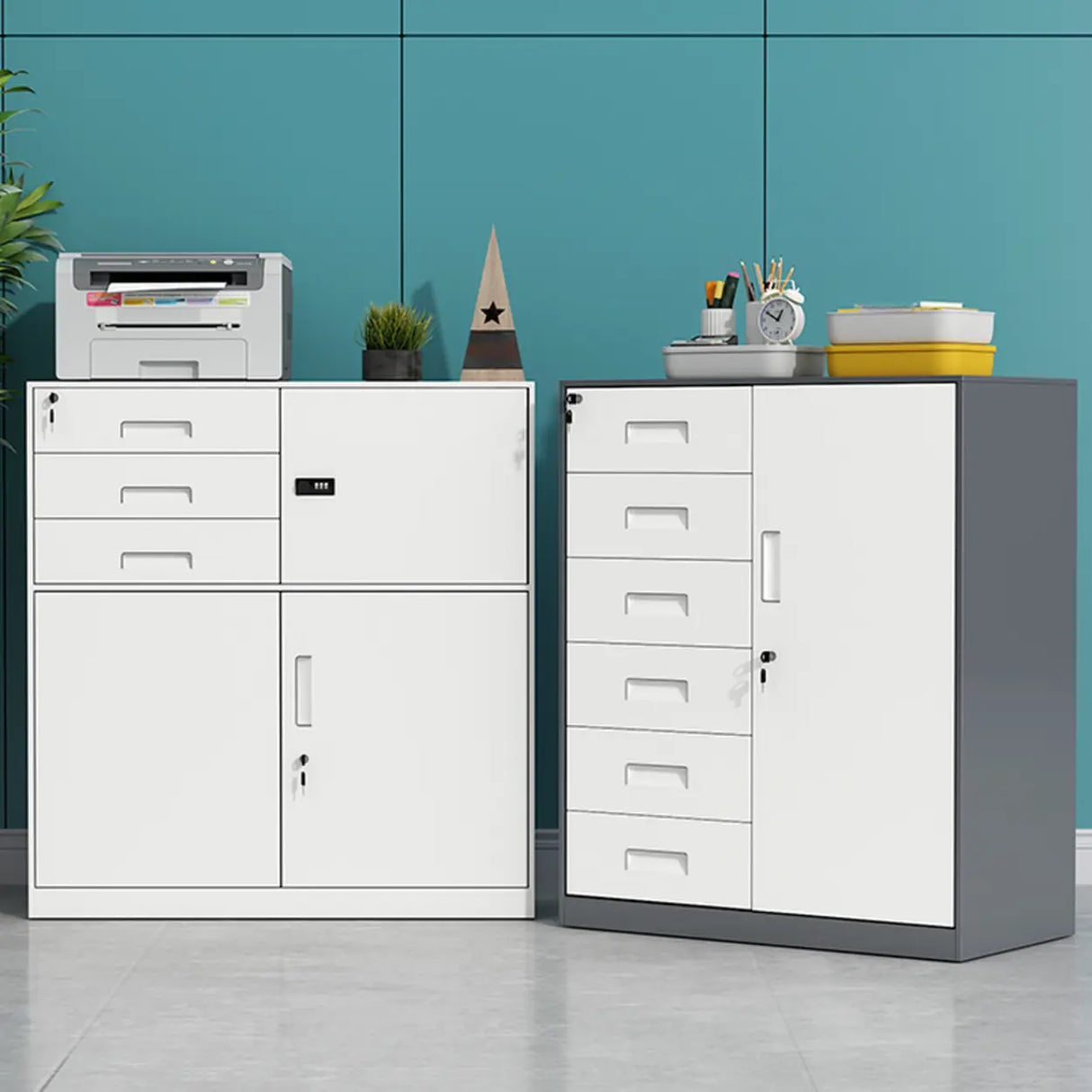 Secure Alloy Vertical Metal Filing Cabinet with Shelves Image - 1