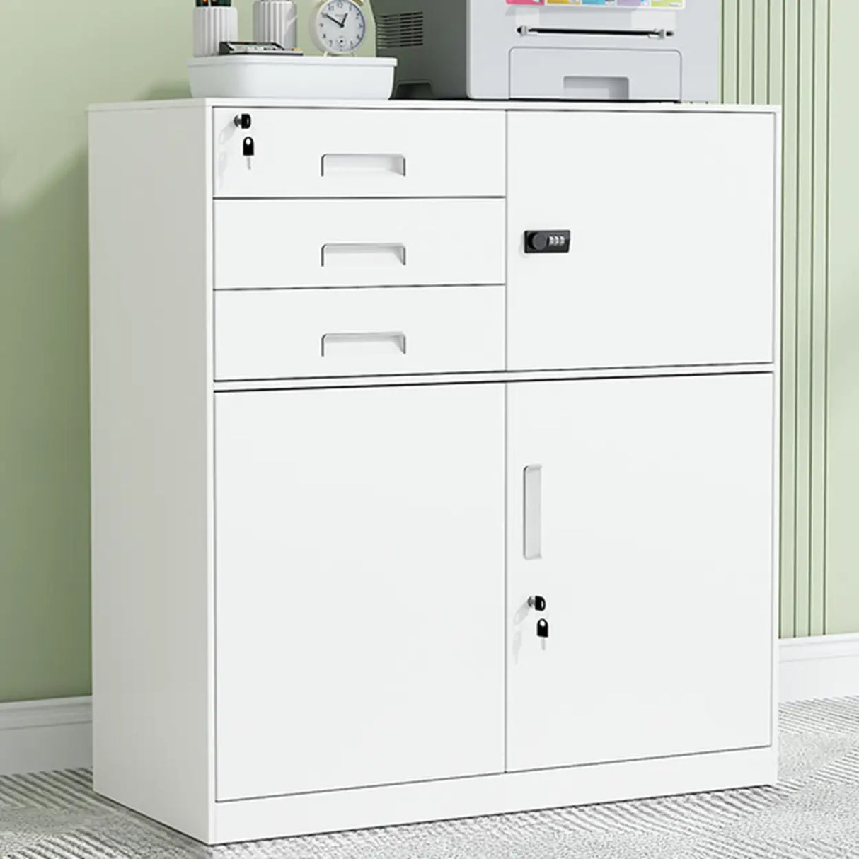 Secure Alloy Vertical Metal Filing Cabinet with Shelves Image - 9