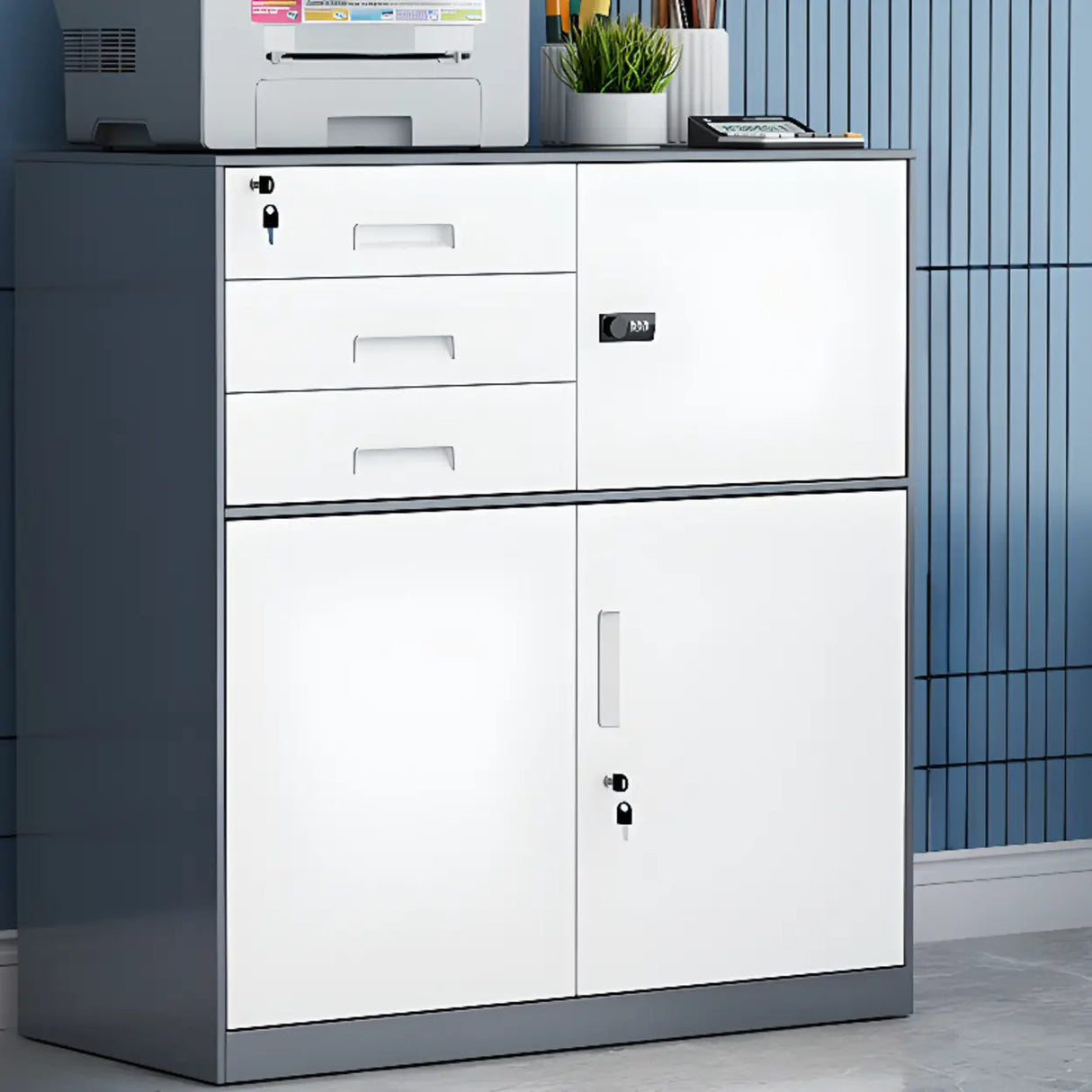 Secure Storage Steel Vertical Filing Cabinet with Key Lock Image - 17