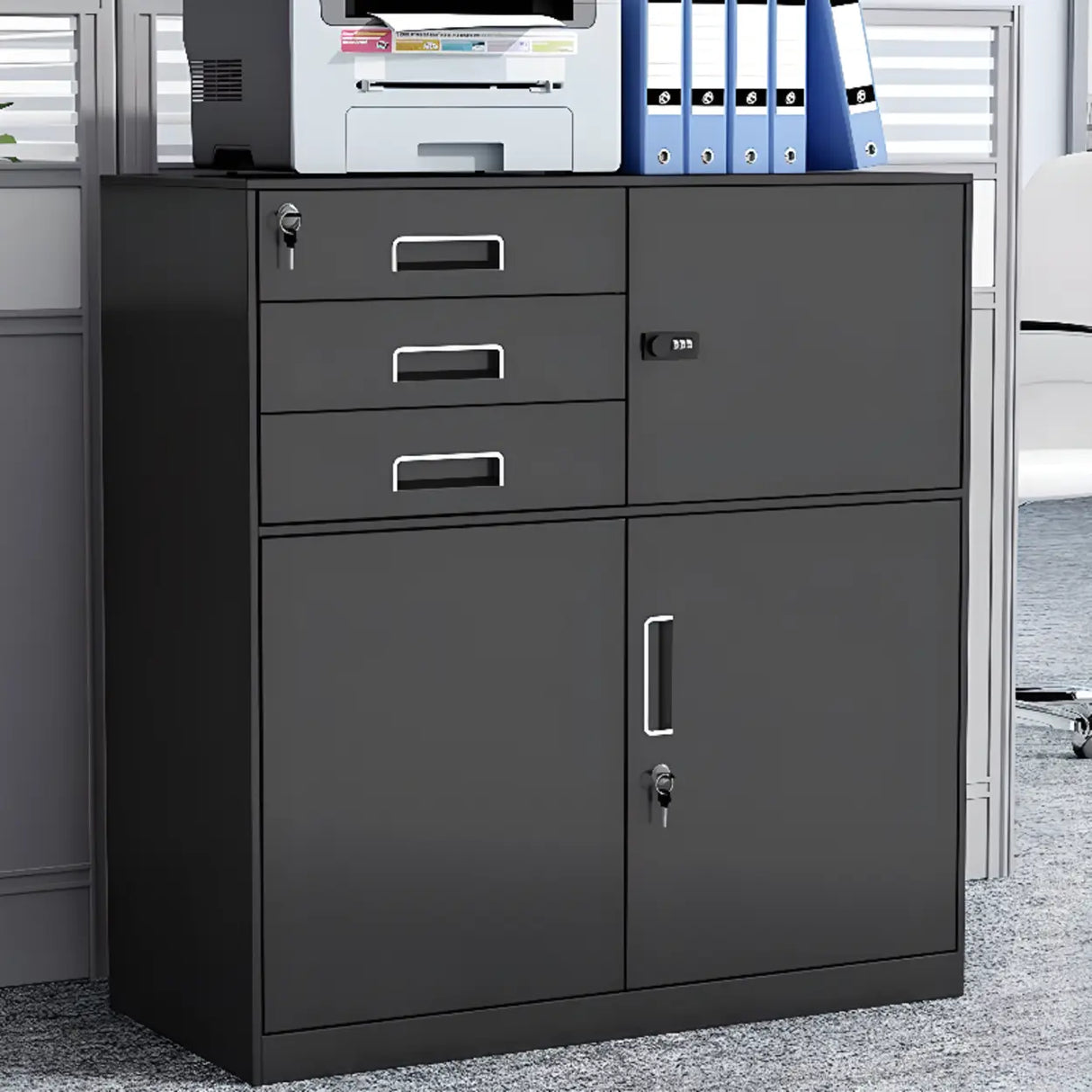 Secure Storage Steel Vertical Filing Cabinet with Key Lock Image - 1