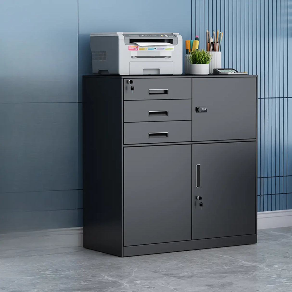 Secure Storage Steel Vertical Filing Cabinet with Key Lock Image - 2