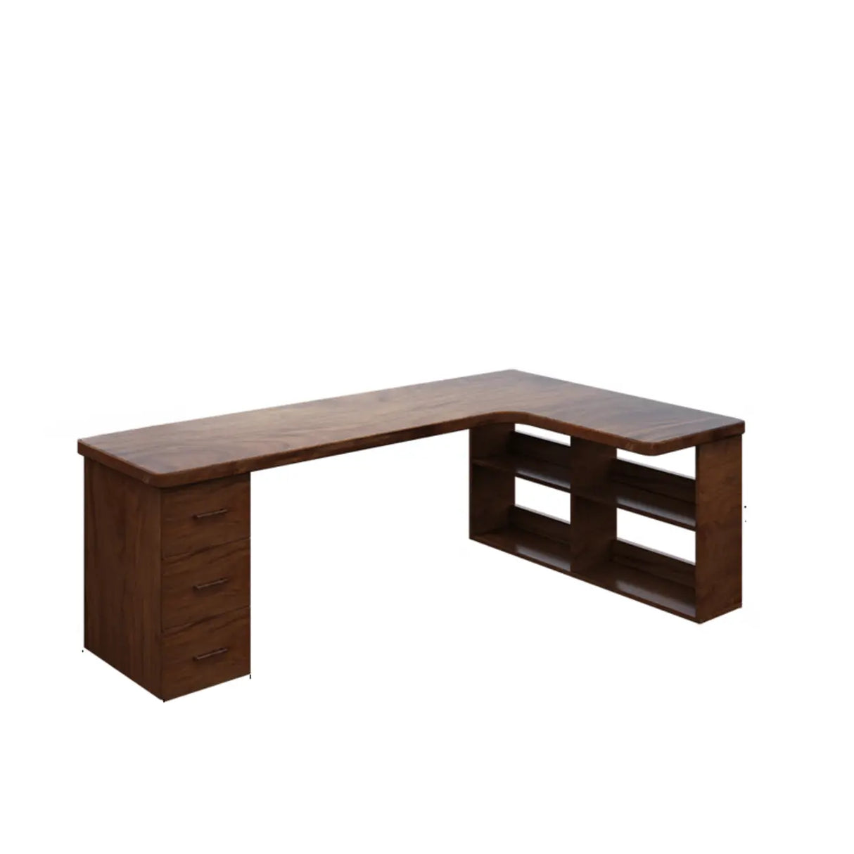 Sepia L-Shape Computer Desk with Drawers and Shelves Image - 2