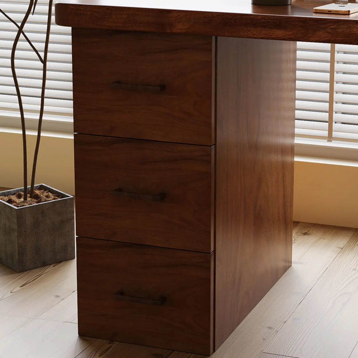 Sepia L-Shape Computer Desk with Drawers and Shelves Image - 5