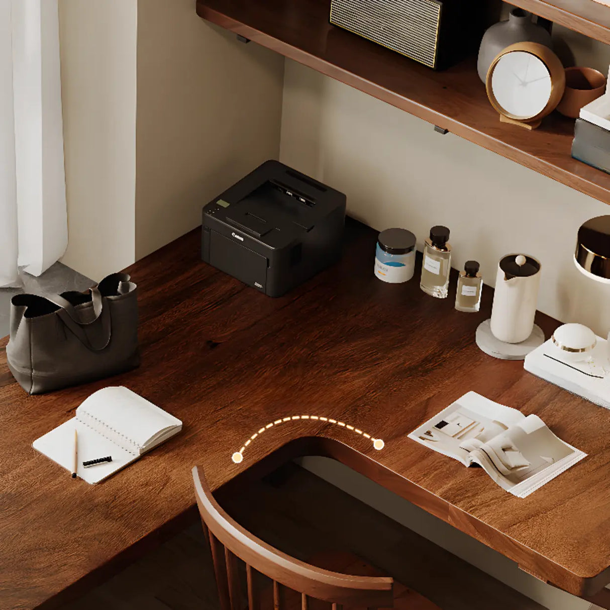 Sepia L-Shape Double Deep Wooden Computer Desk Image - 10