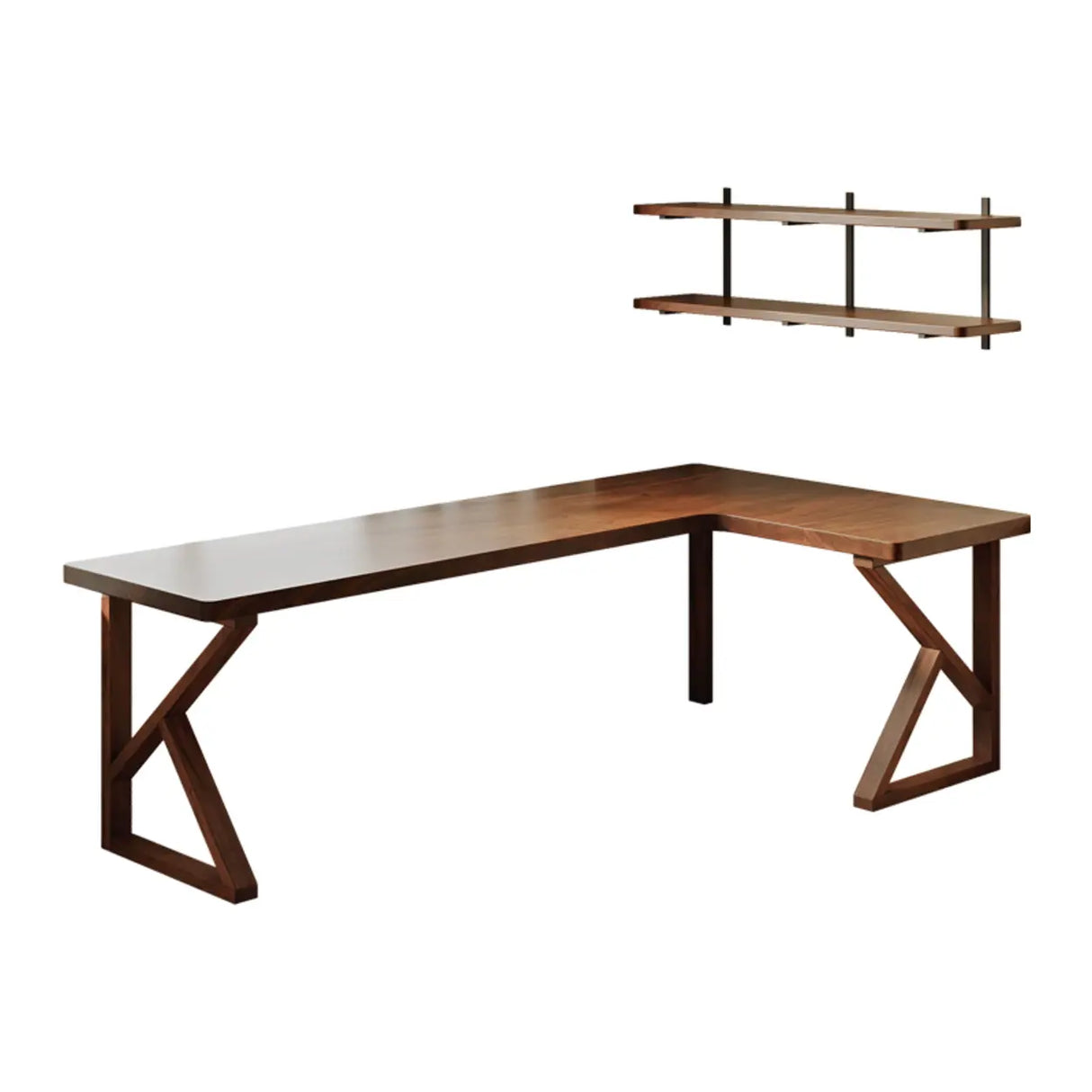 Sepia L-Shape Double Deep Wooden Computer Desk Image - 5