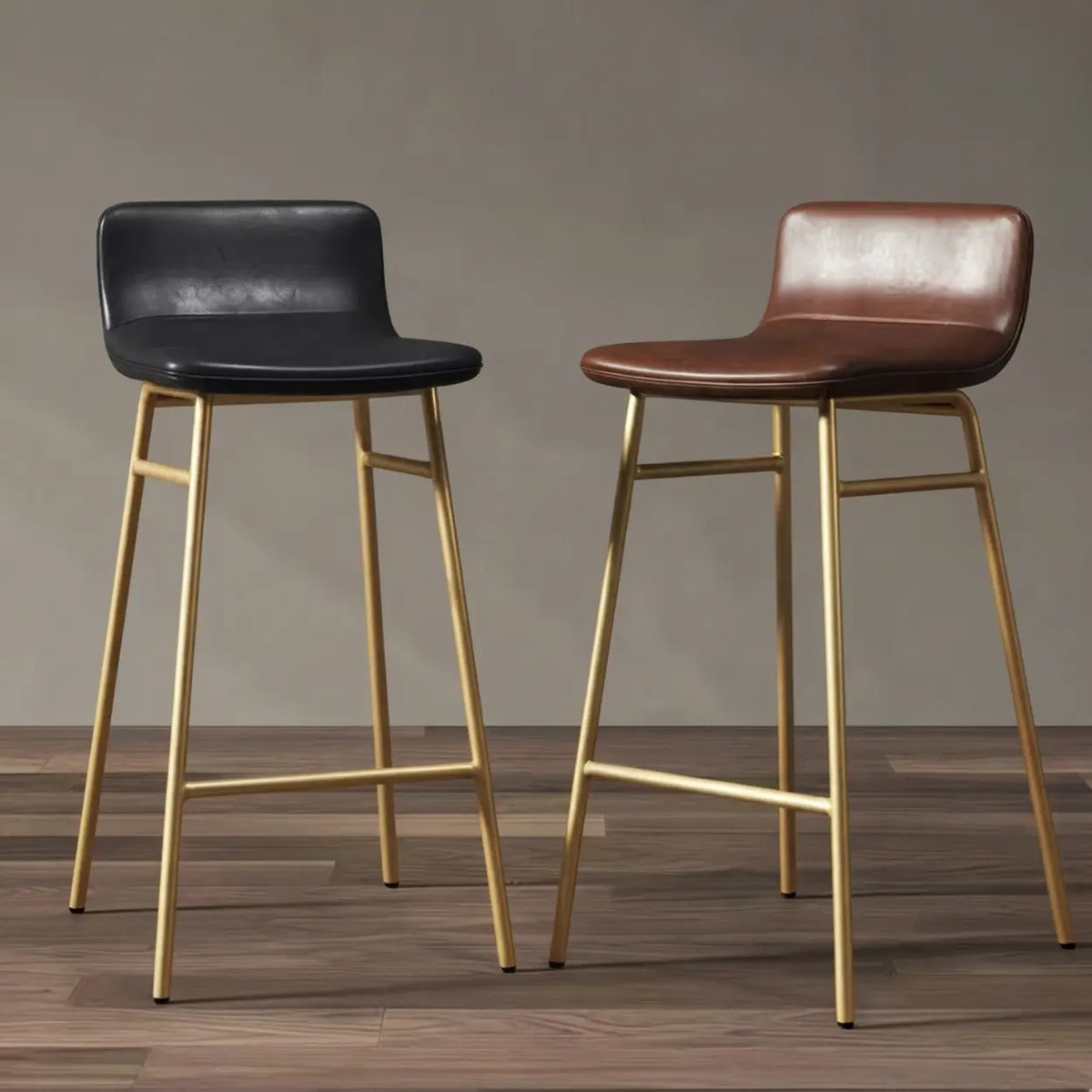 Set of 2 Faux Leather Counter & Bar Stools with Backrest and Metal Frame Image - 1