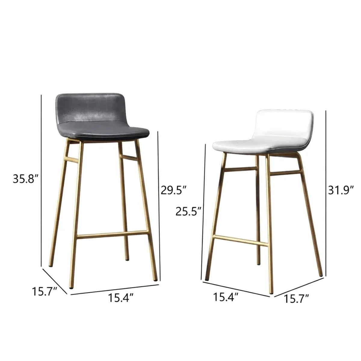 Set of 2 Faux Leather Counter & Bar Stools with Backrest and Metal Frame Image - 16