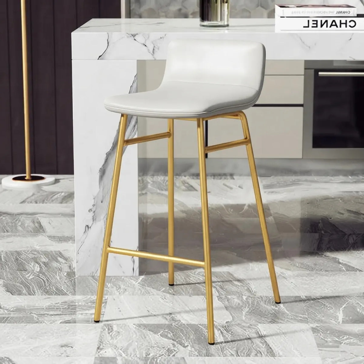 White Gold Counter Stool (25.5"H) 2 Piece Set Set of 2 Faux Leather Counter & Bar Stools with Backrest and Metal Frame Image - 7
