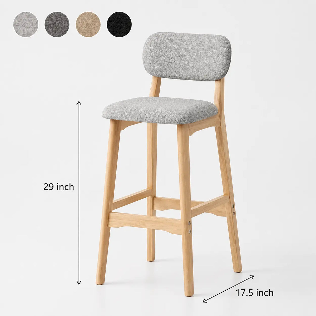 Set of 2 Upholstered Rubberwood Counter & Bar Stools with Backrest and Footrest Image - 20