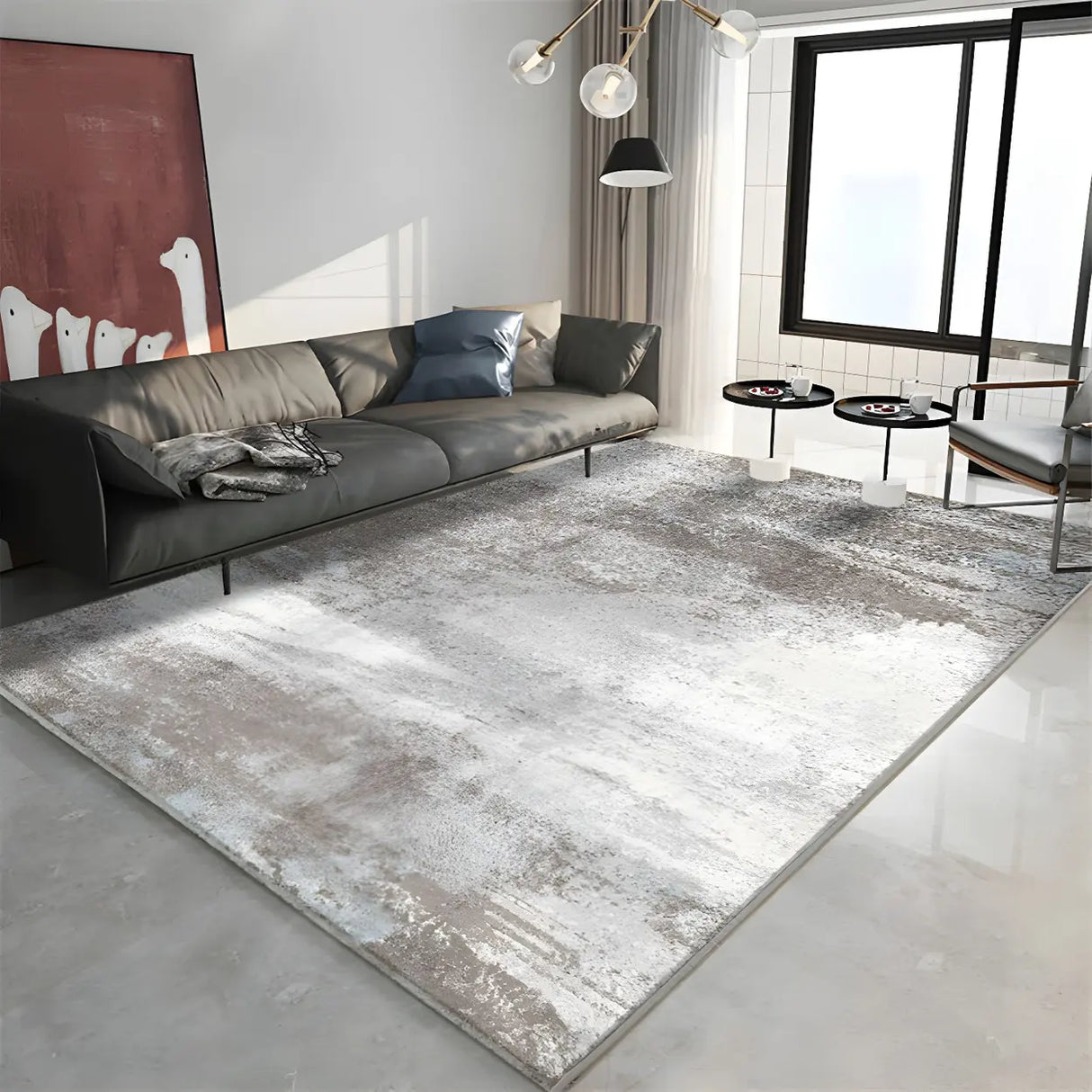 Shabby Chic Rectangular Polyester Gray Area Rug Image - 11