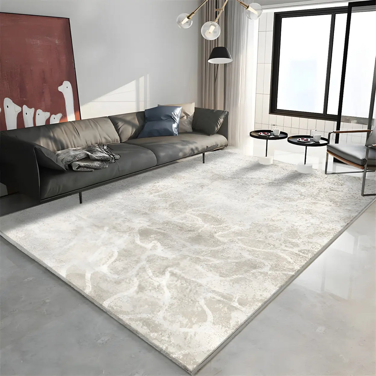 Shabby Chic Rectangular Polyester Gray Area Rug Image - 12