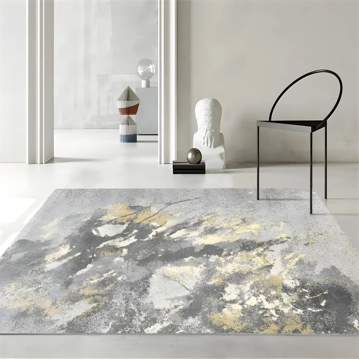 Shabby Chic Rectangular Polyester Gray Area Rug Image - 15