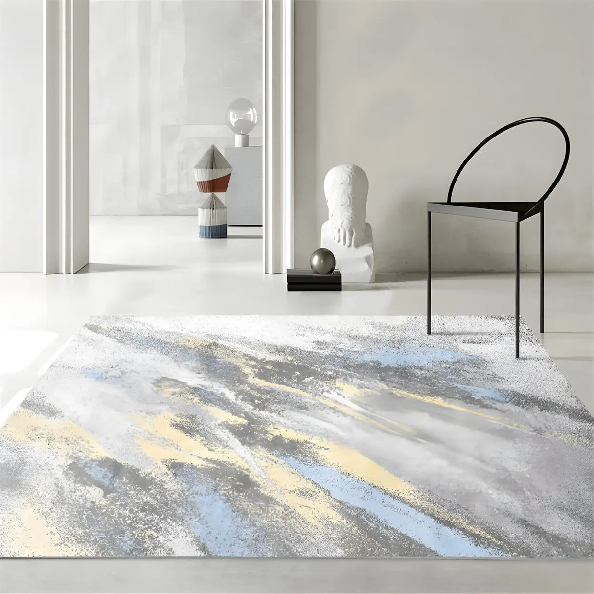 Shabby Chic Rectangular Polyester Gray Area Rug Image - 2