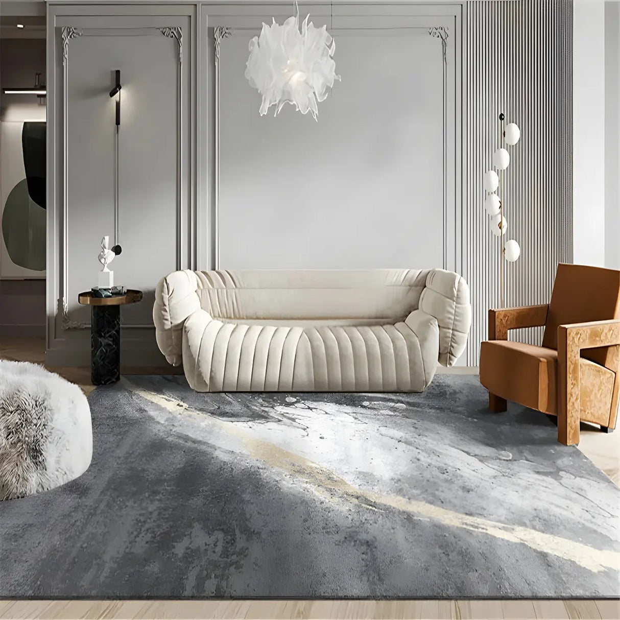 Shabby Chic Rectangular Polyester Gray Area Rug Image - 3