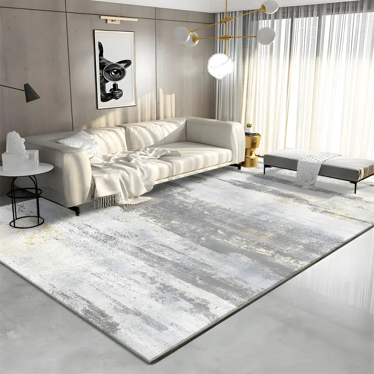 Shabby Chic Rectangular Polyester Gray Area Rug Image - 4