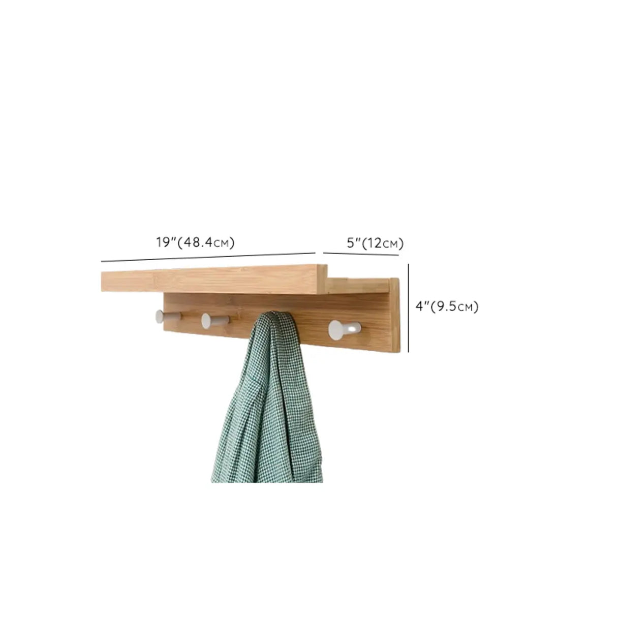 Shelf Bamboo Wood White Floating Mount Storage Coat Rack