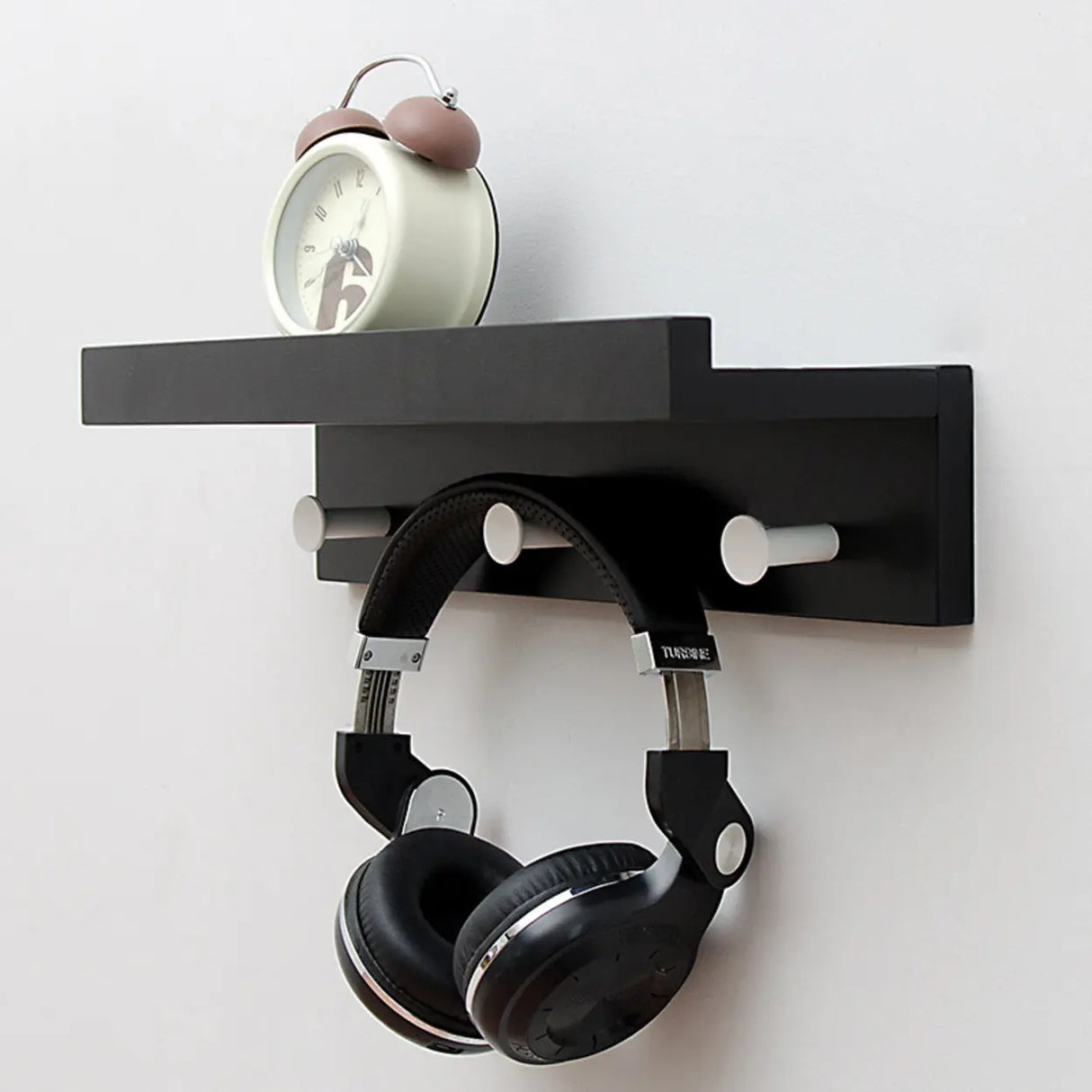 Shelf Bamboo Wood White Floating Mount Storage Coat Rack Image - 2