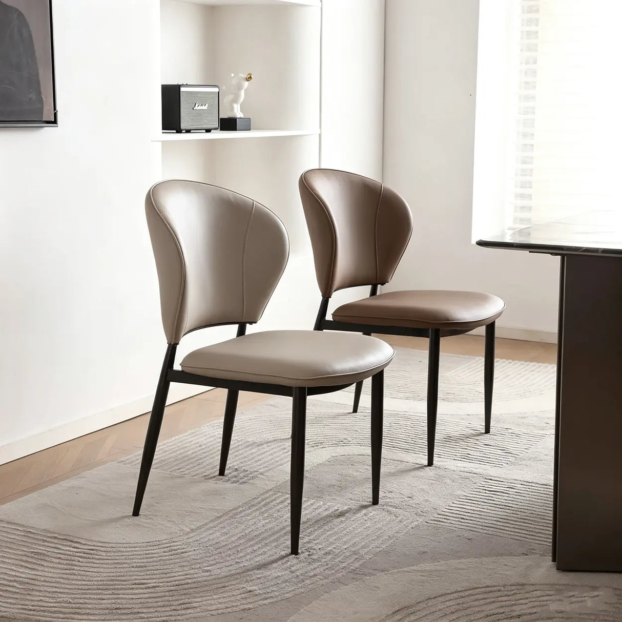 Shell Back Leather Upholstered Dining Chairs Set of 2 Image - 2