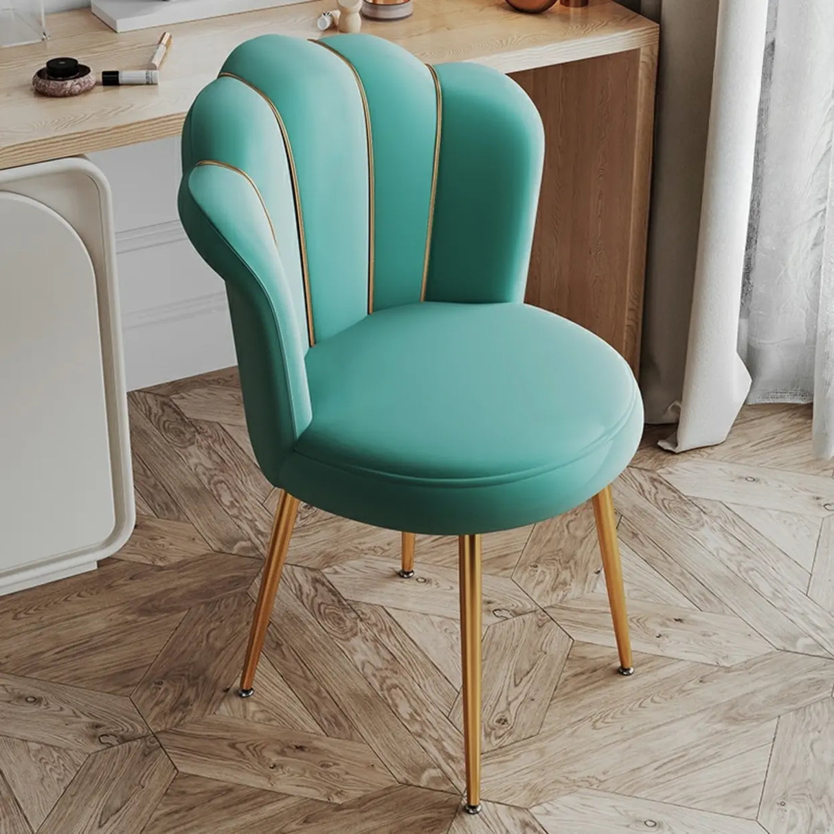 Shell Solid Back Upholstered Dining Chair with Gold Leg Image - 11