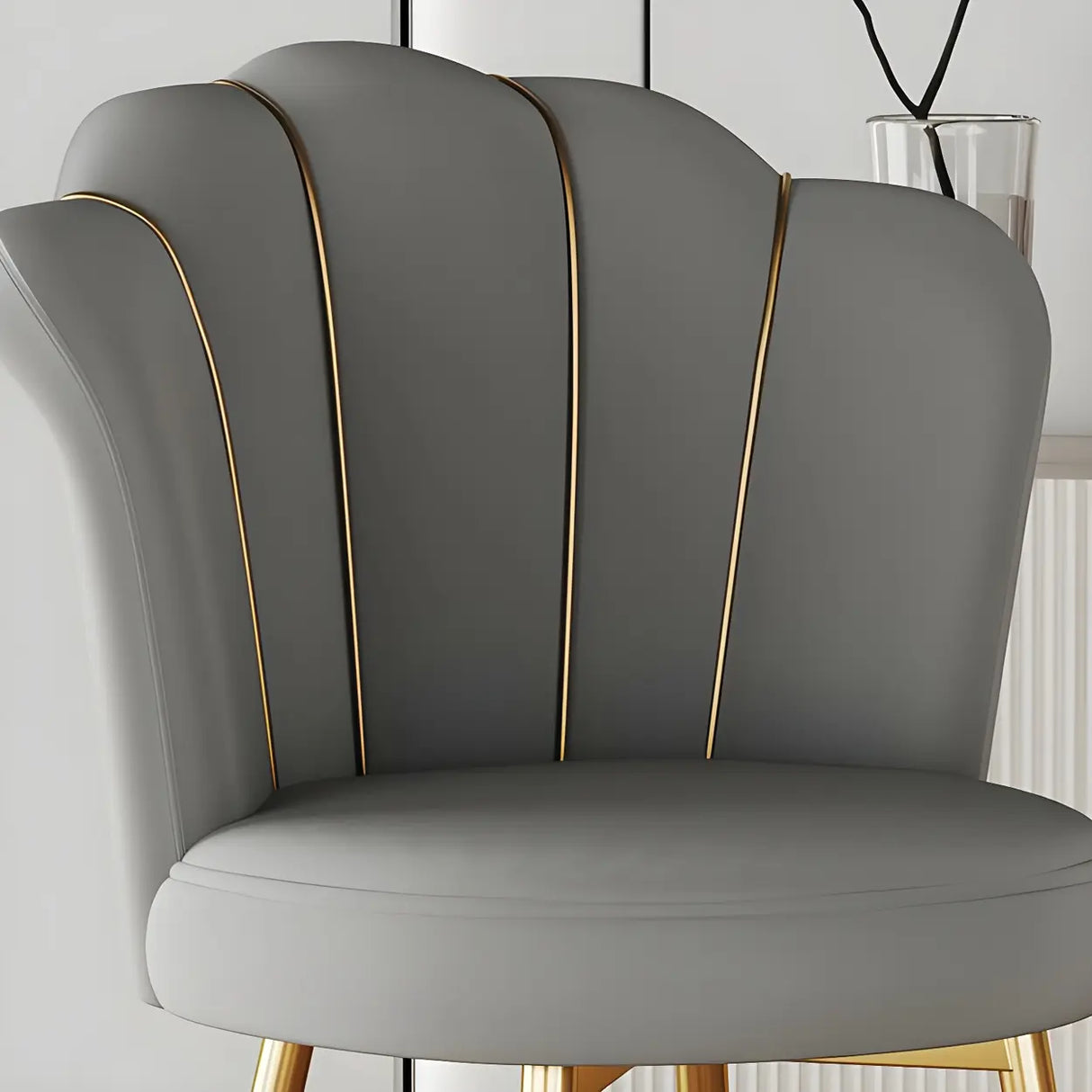 Shell Solid Back Upholstered Dining Chair with Gold Leg Image - 12