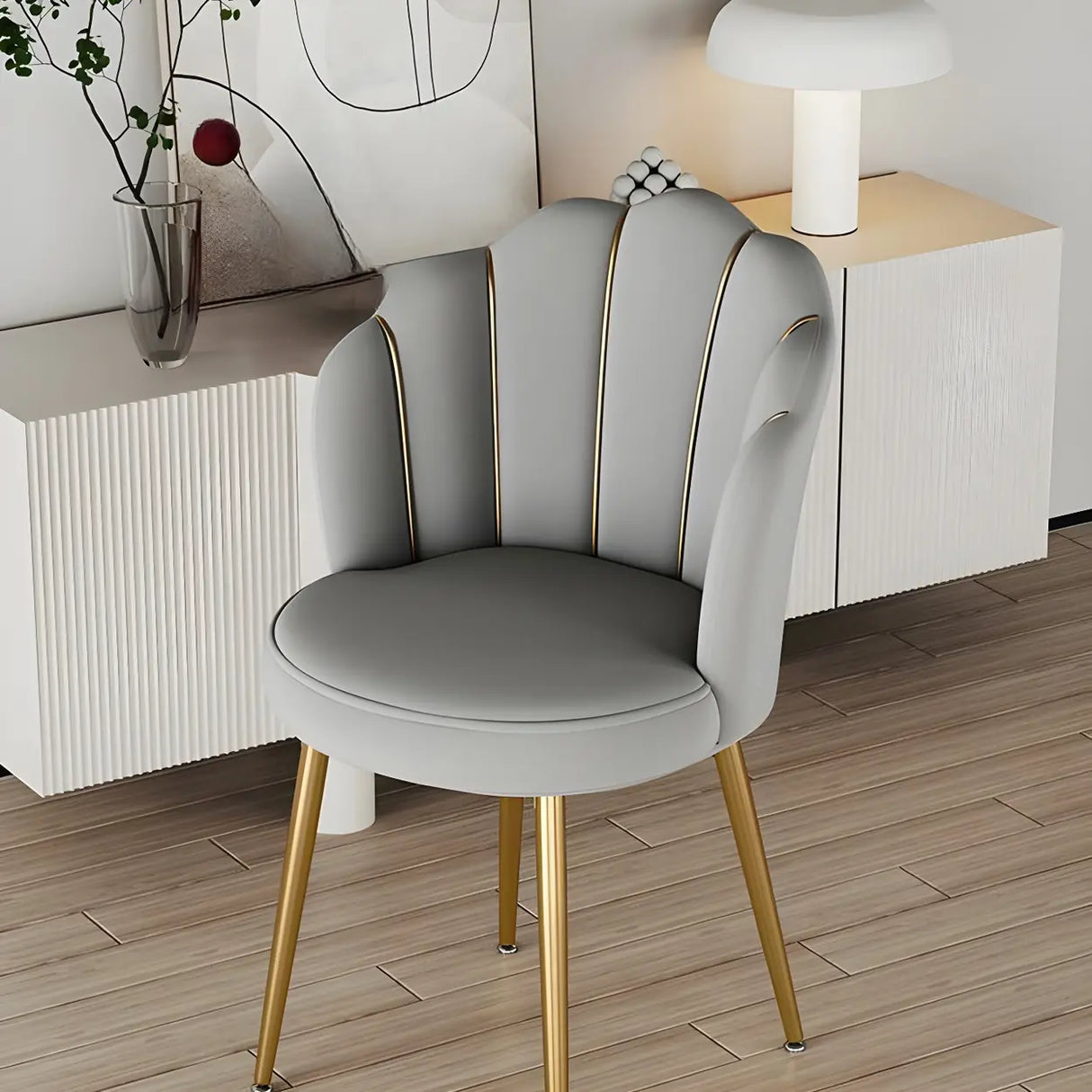 Shell Solid Back Upholstered Dining Chair with Gold Leg Image - 16