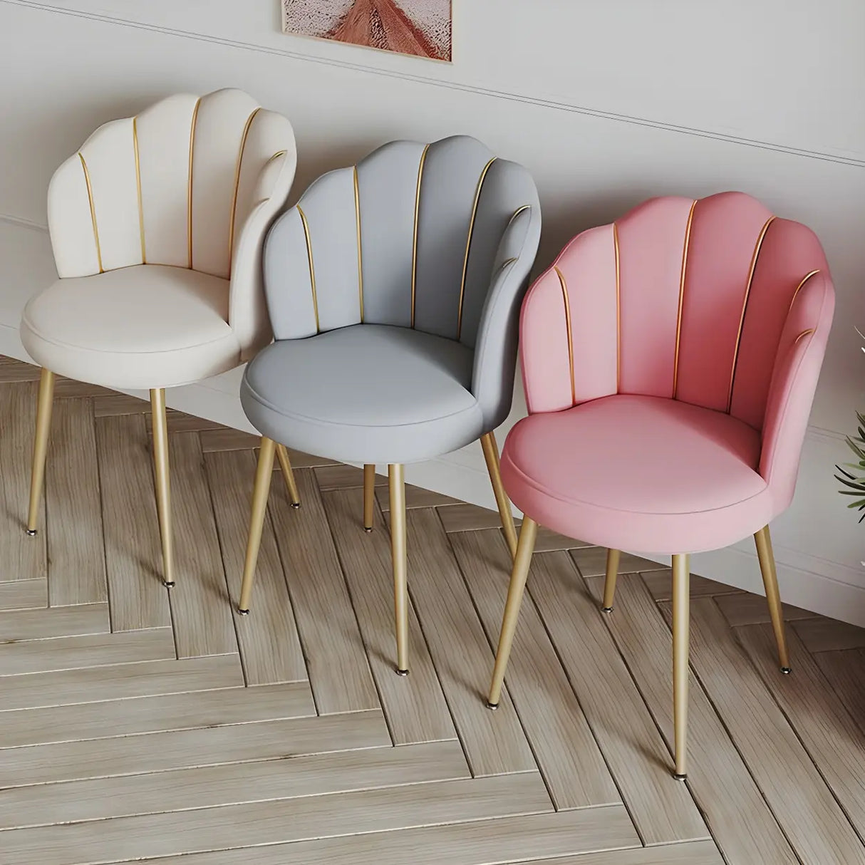 Shell Solid Back Upholstered Dining Chair with Gold Leg Image - 1