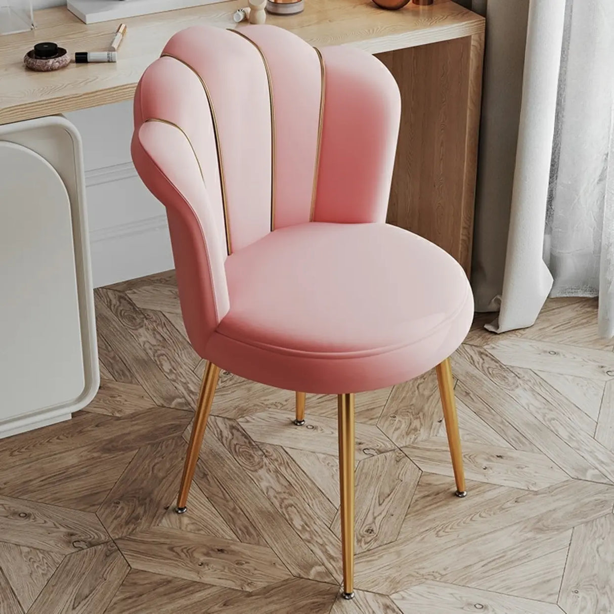 Shell Solid Back Upholstered Dining Chair with Gold Leg Image - 3