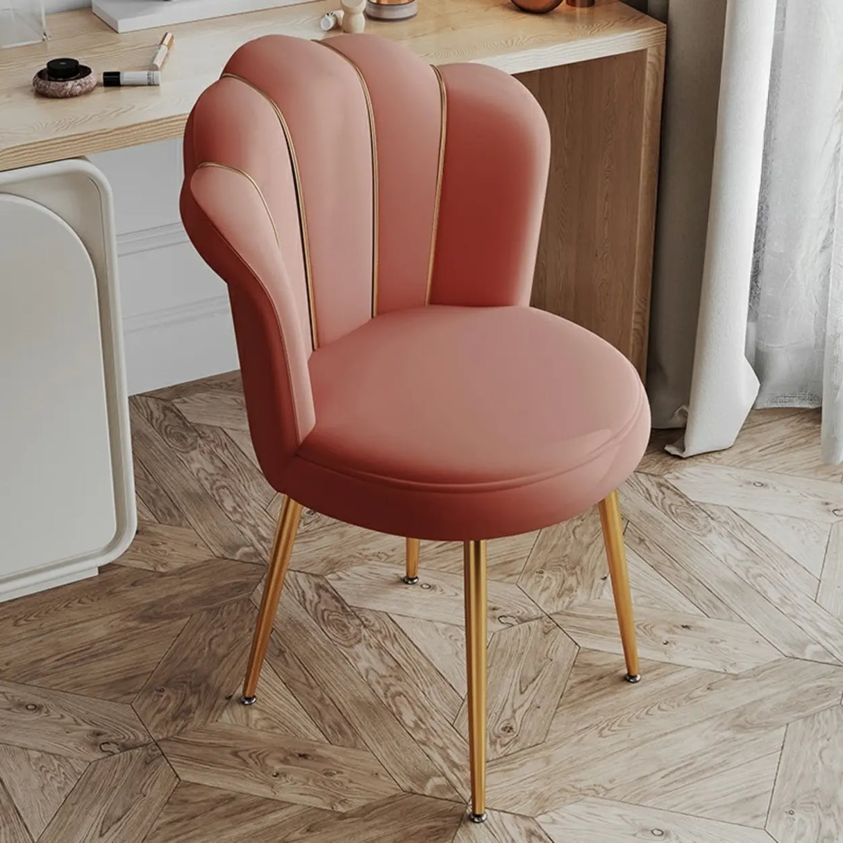 Shell Solid Back Upholstered Dining Chair with Gold Leg Image - 5