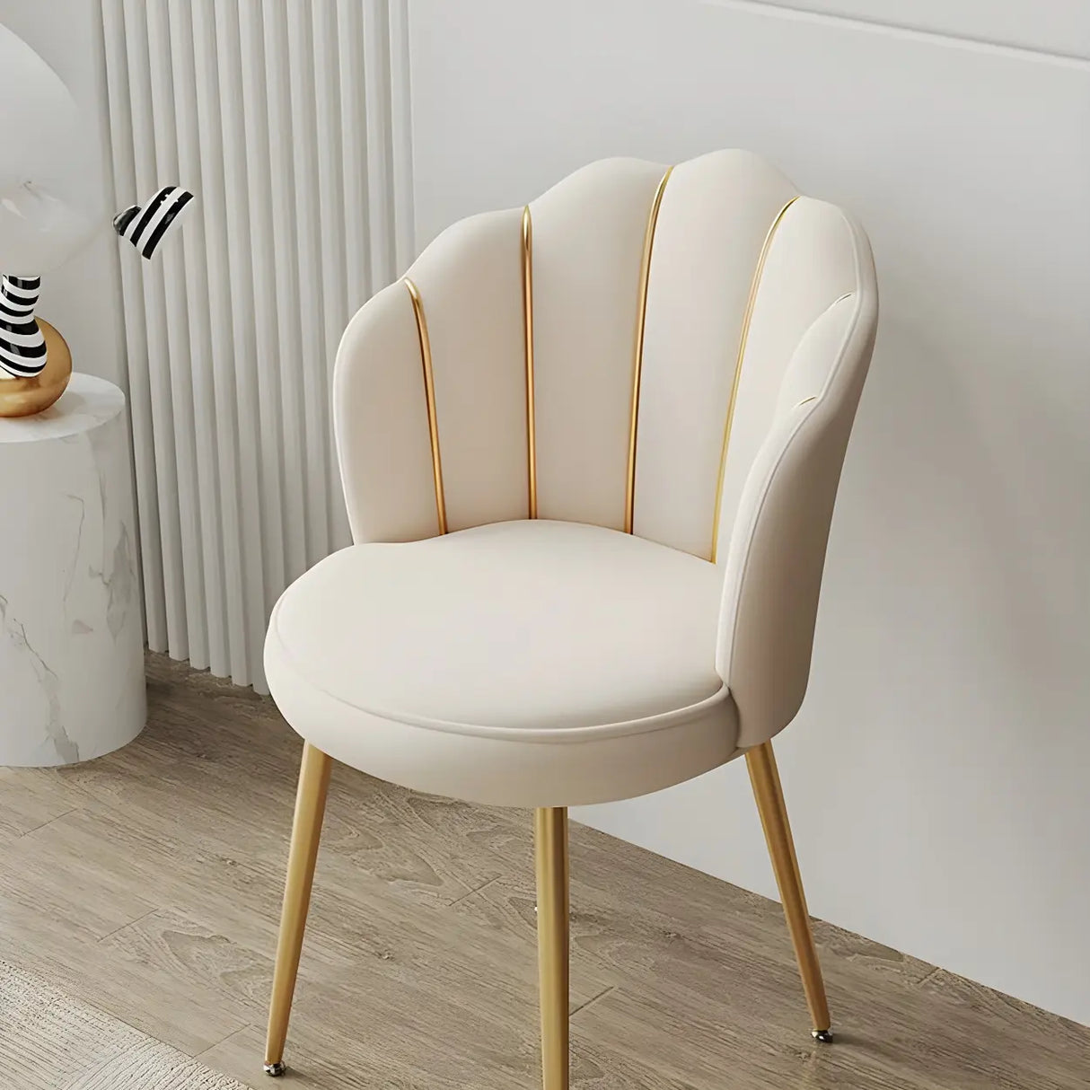 Shell Solid Back Upholstered Dining Chair with Gold Leg Image - 6
