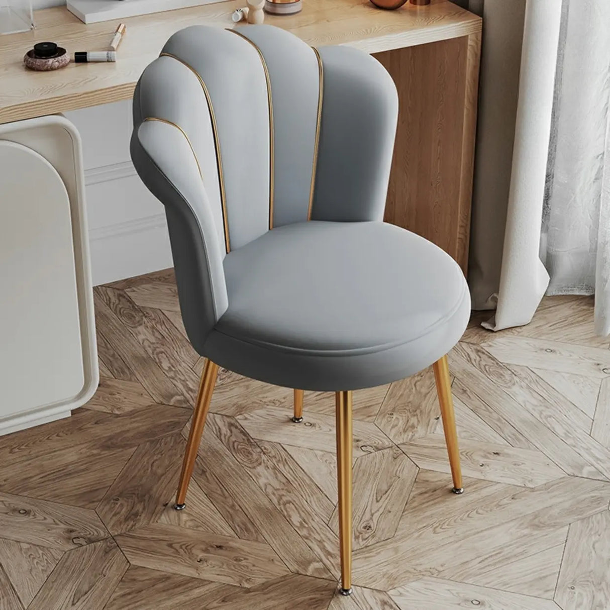 Shell Solid Back Upholstered Dining Chair with Gold Leg Image - 7