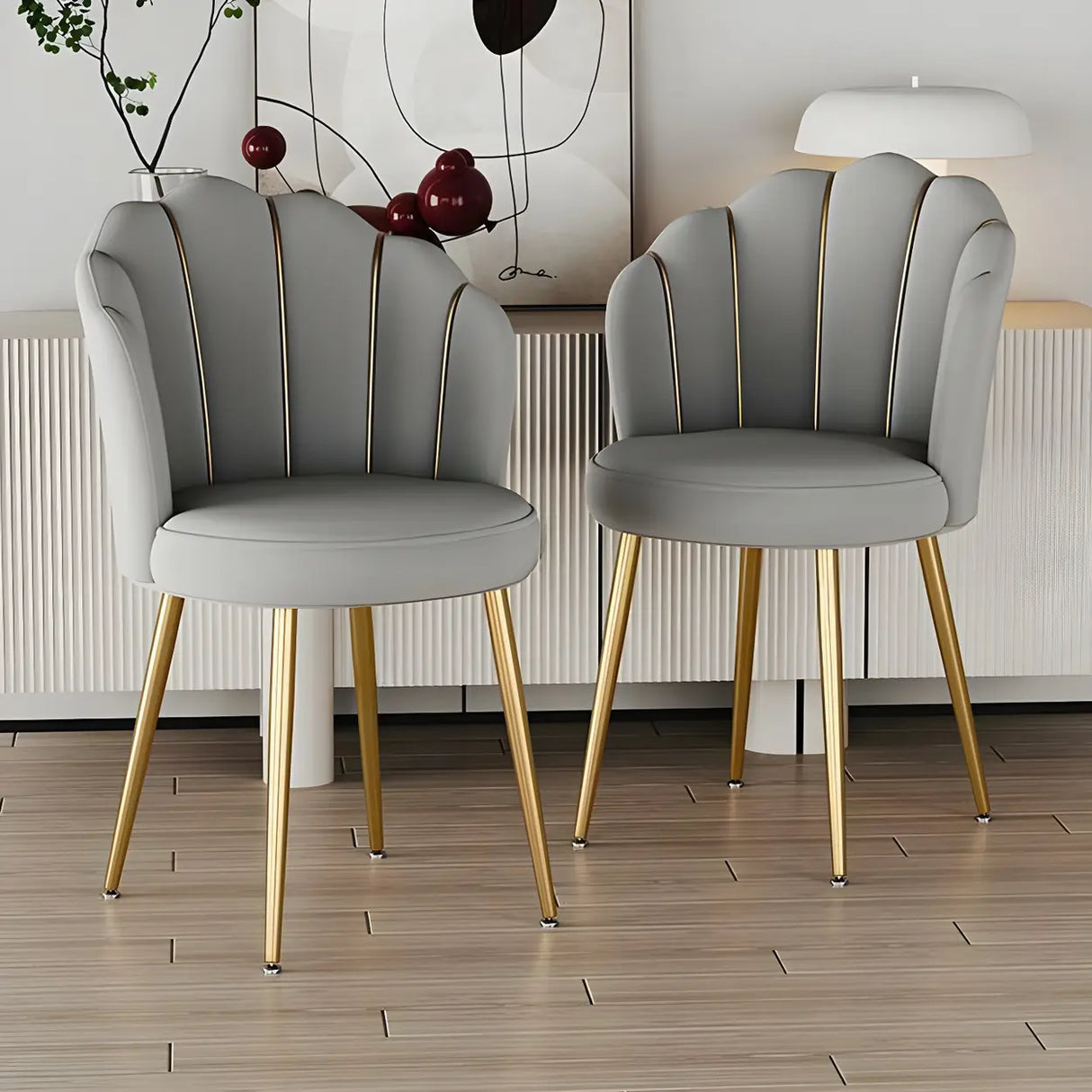 Shell Solid Back Upholstered Dining Chair with Gold Leg Image - 8