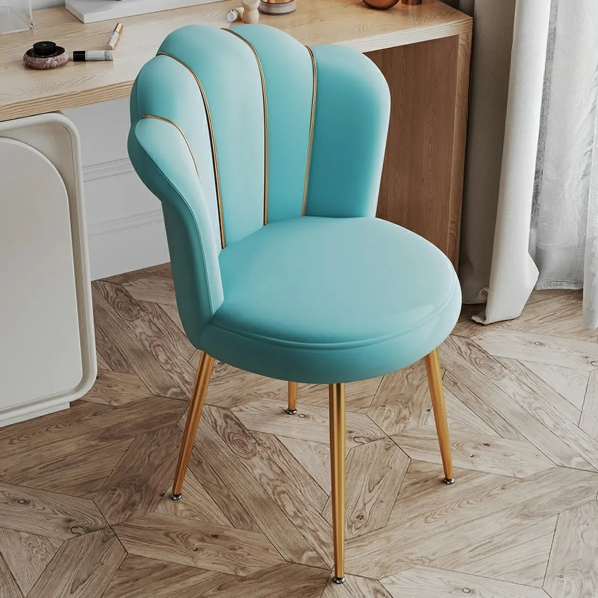 Shell Solid Back Upholstered Dining Chair with Gold Leg Image - 9