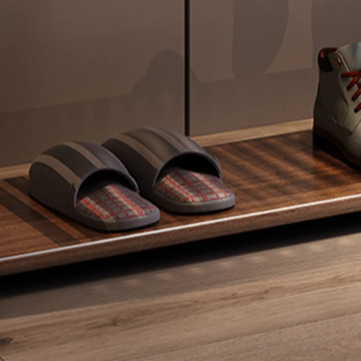 Shelves Freestanding Wood Brown Coat Rack with Mirror Image - 10